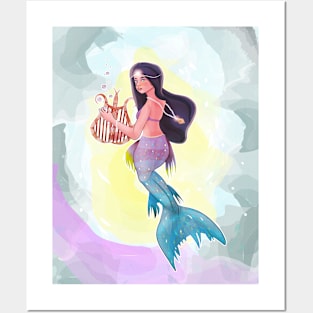 Mermaid with harp Posters and Art